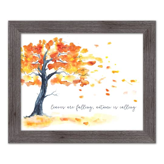 Watercolor Leaves Are Falling Fall Print in Western Gray Frame